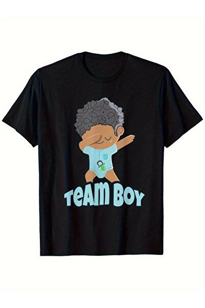 Soft Luxe تي شيرت أسود مطبوع عليه Dabbin My Team Boy لحفلة الكشف عن جنس المولود