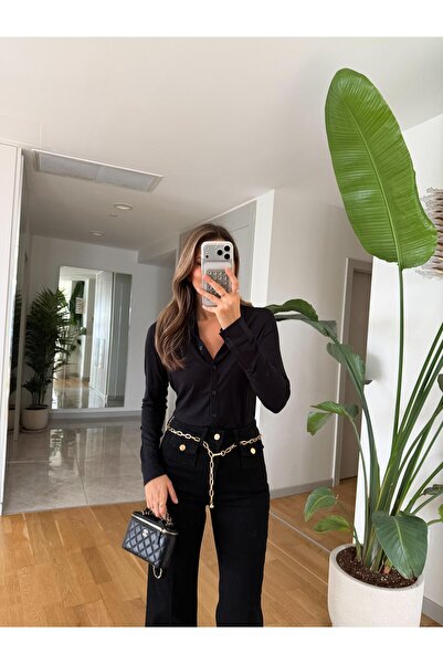MERVE AKSOY Marc Polo Collar Basic Blouse - Black