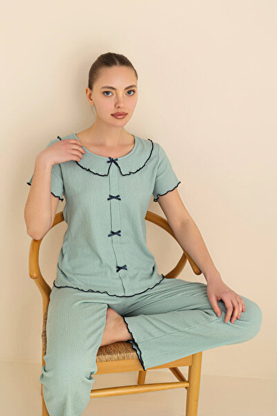 SEAMLIFE HOMEWEAR طقم بيجامة فرنسي بياقة مزينة بفيونكة