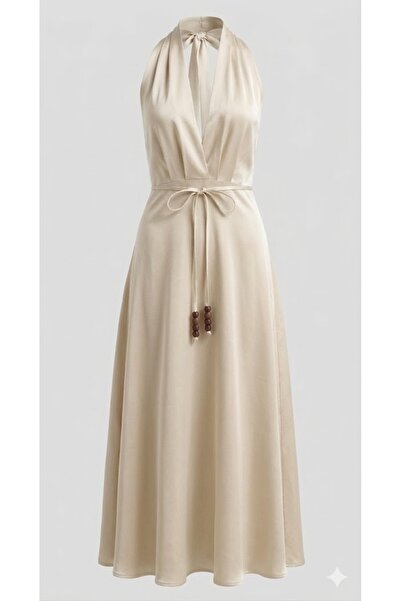 OlaFre Boyundan Tie-Up Backless Dress