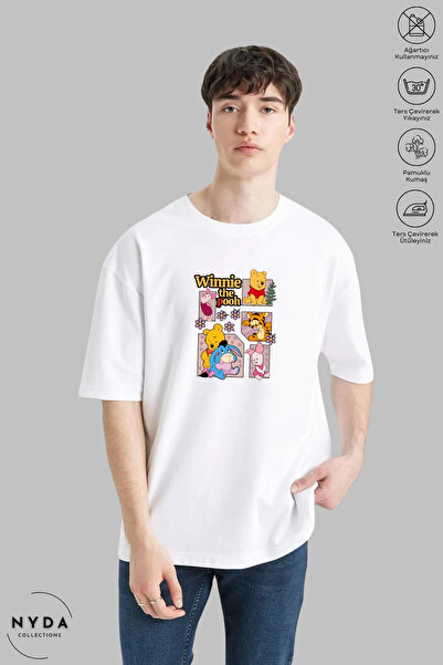 Nyda Collections Unisex Crew Neck Winnie The Pooh εμπριμέ βαμβακερό μπλουζάκι...