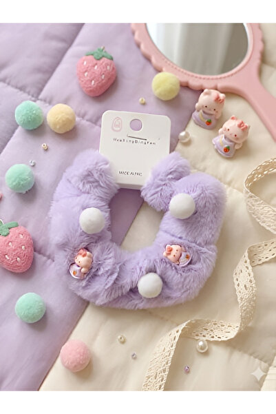CA SHOPPİNG Pomponlu Lila Plush Figure Girls' Bow with Pompom