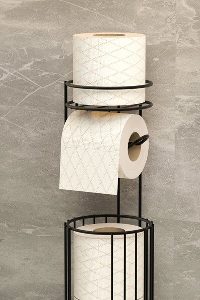 zabata Redundant Toilet Paper Organizer with Stand and Hanger, Black Metal Basket, Wc Stand and Hanger