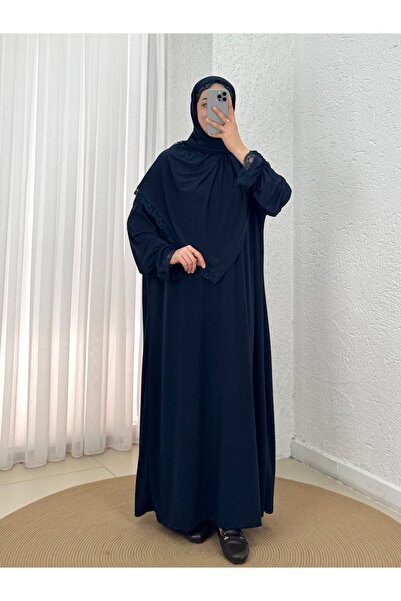 MİHRA STORE Rochie de rugăciune personalizată din dantelă-MT1648 Bleumarin