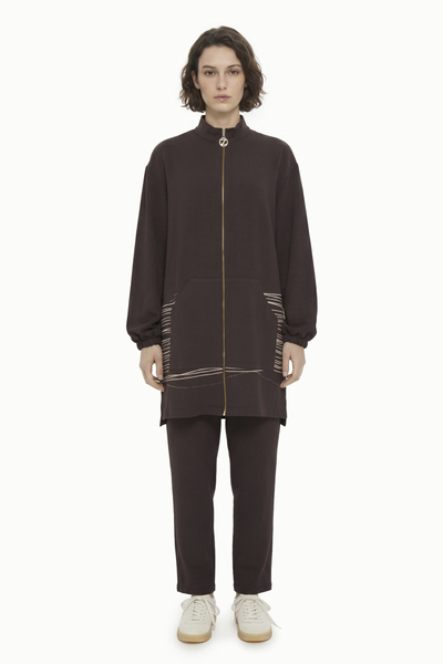 Zühre Zippered Pocket Detailed Sports Suit Brown Suit 1944