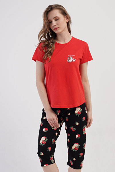 VİENETTA Pamuklu Kadın Kısa Kol Kaprili Pijama Takım