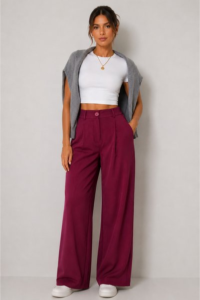 Mys Collection Bordo Palazzo Kumaş Kadın Pantolon