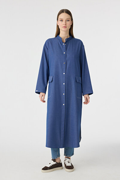 Zühre High Collar Buttoned Minimal Blue Giy Çık 0338
