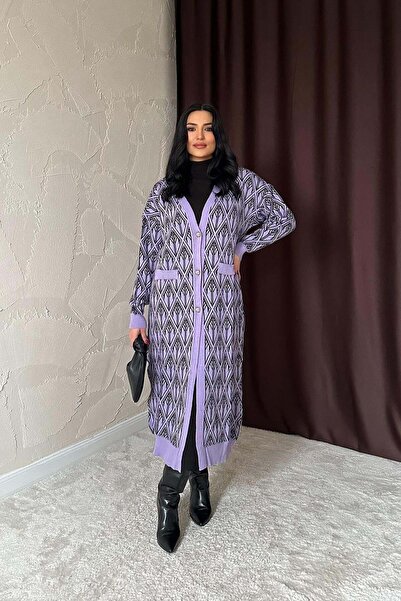 ozelia    Lilac Buttoned Knitwear Cardigan