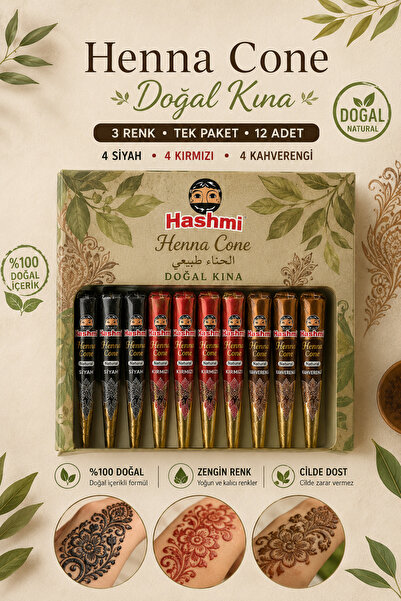 hennadibace 12'li 3 renk karışık paket Hint Kınası Külah hint kınası -12-Pack...
