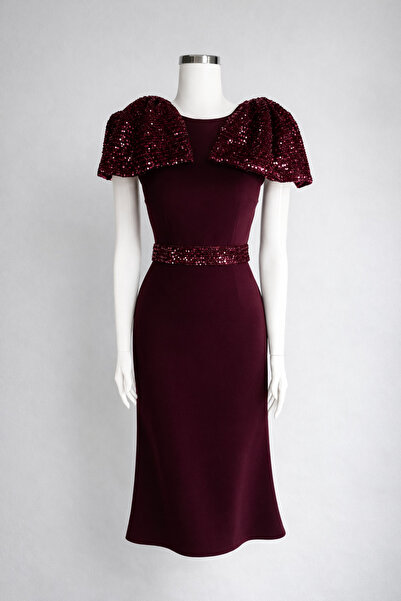 DANIELITE COUTURE Rochie eleganta bordo cu detalii din paiete