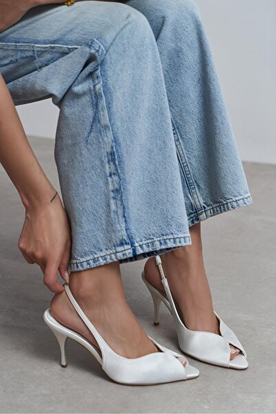 NİŞANTAŞI SHOES Γυναικεία παπούτσια με τακούνι Roxy Sedef Satin με λεπτομέρει...