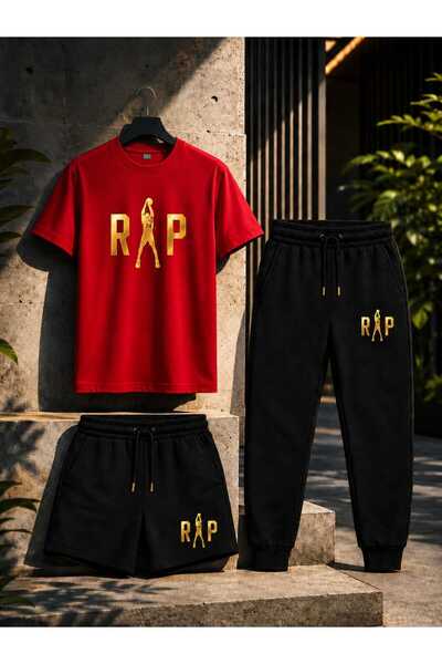 YK WEAR 3-Piece Set T-Shirt Shorts Tracksuit Rap Print Unisex
