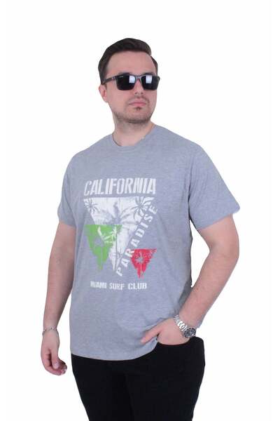 Starbattal Men's Large Size Crew Neck T-Shirt Paradise 26153 Gray Melange
