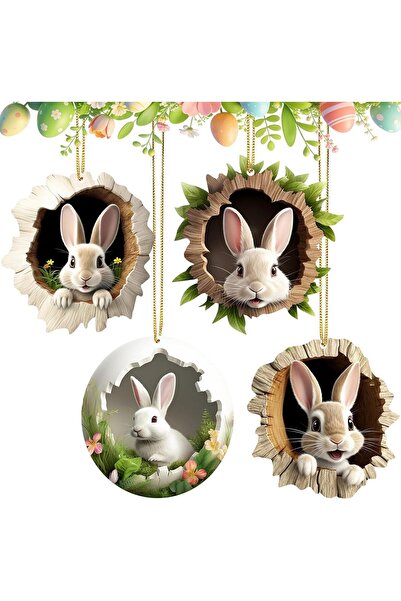 Jiahuade Set de 4 pandantive acrilice cu iepurași de Paște, decorațiuni de Pa...