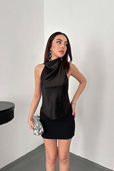 ozelia Black Degaje Satin Blouse