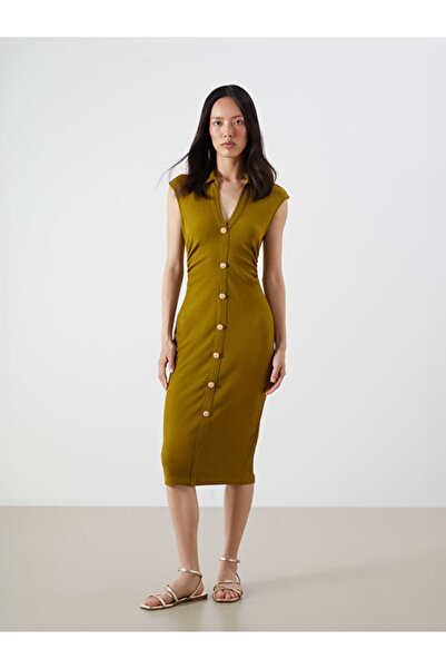 LC Waikiki Textured Gathered Shirt Dress