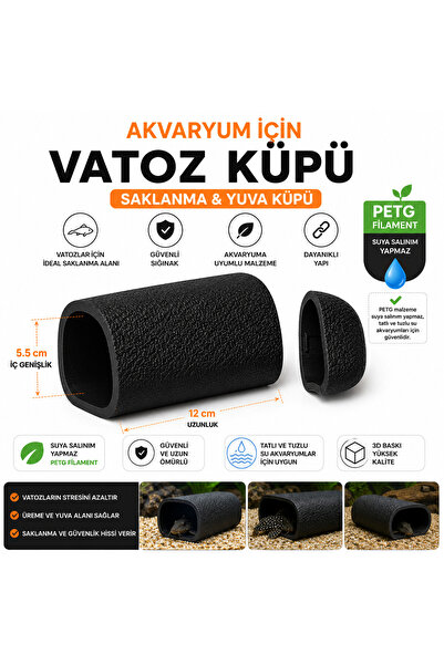 LİYA3D 3D Baskı Vatoz Küpü 12 cm – PETG Akvaryum Saklanma ve Üreme Küpü 5.5 c...