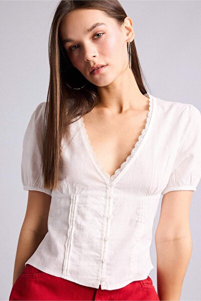 DeFacto Fitted V-Neck Short Sleeve Blouse H5119Ax26Sm