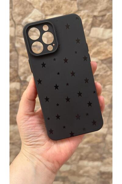 Vip Case iPhone 14 Pro Max Uyumlu Mini Siyah Yıldız Desenli Silikon Darbe Emi...