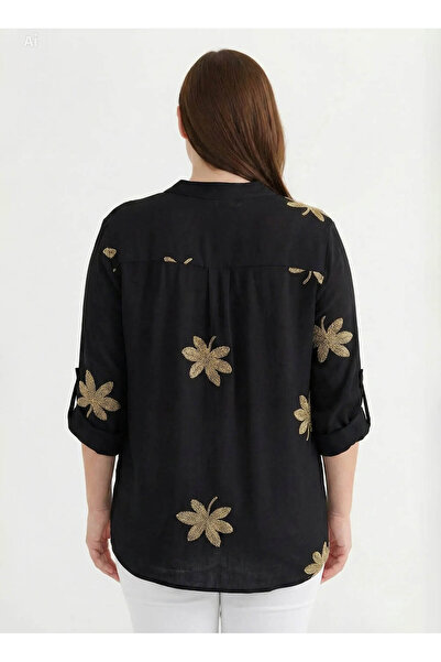 Selen Siyah Kadın Desenli Normal Kalıp Fit Bluz 26YSL8440