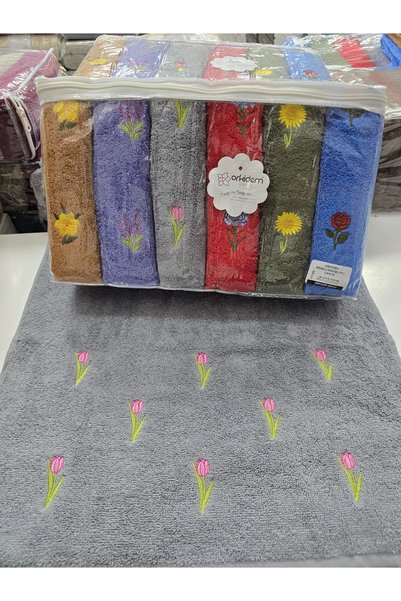 Lamazihome 6 Pieces of Embroidered Cotton 50X90 cm Hand and Face Towels