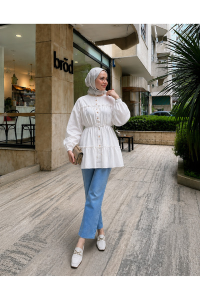 Markazzi Balloon Sleeve Elastic Waist Layered Tunic