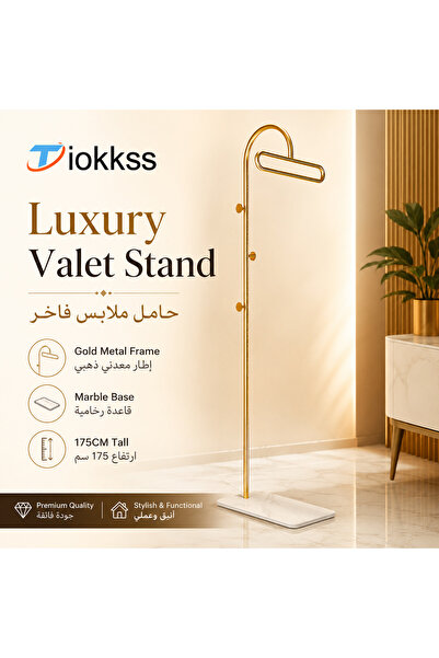 Tiokkss Luxury Gold Valet Stand for Bedroom & Entryway – Marble Base, Adjusta...