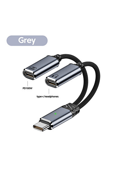 Choice محول صوت رمادي اللون من نوع PD 100W مع منفذ USB-C، محول شحن سريع 2 في ...