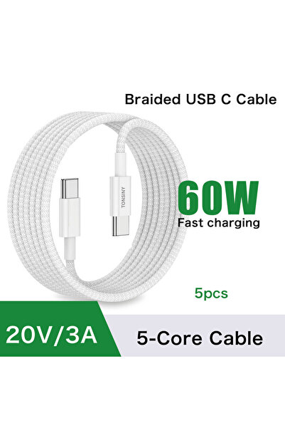 Choice كابل USB-C إلى USB-C بطول 1 متر، 5 قطع، يدعم الشحن السريع PD 60W، متوا...