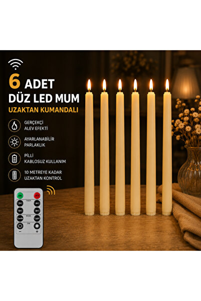 ARVALE Lumivela Kumandalı Düz LED Mum 6’lı Set – Gerçekçi Alev Efektli Pilli ...