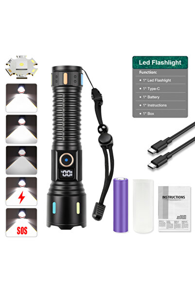 Choice مصباح يدوي LED قوي للغاية ببطارية 18650، 2000000 لومن، قابل لإعادة الش...