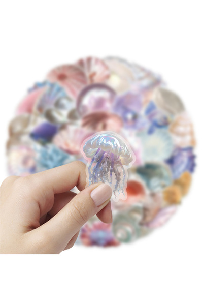 Choice 50pcs 50PCS Cartoon Shell Graffiti Stickers Conch Pearl DIY Decorative...