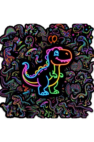 Choice 50pcs 50PCS Funny Dinosaur Cartoon Stickers Neon Style Animal Graffiti...