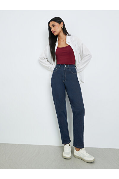 Styli Women Dark Blue High Rise Mom Fit Jeans