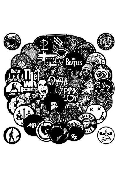 Choice 55 قطعة من ملصقات فرق الروك الأسطورية الكلاسيكية باللونين الأسود والأب...