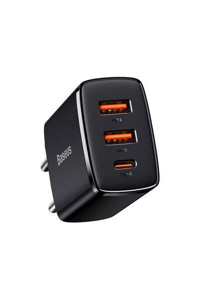 Baseus Φορτιστής Type C/2x USB PD Quick Charge,30W, 3A Μαύρο
