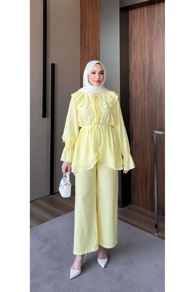 nurvina modest wear طقم بنطلون صيفي مكشكش بمقاس قياسي (مقاس 38/42 متوافق)