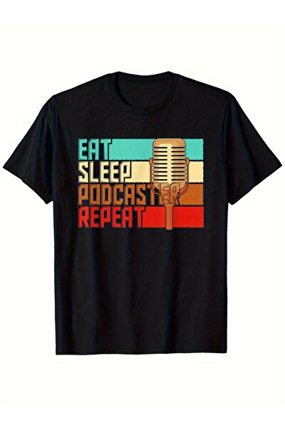 Blueno YO تي شيرت رجالي بتصميم ريترو بنمط "Eat, Sleep, Podcast, Repetition" و...