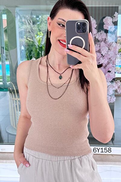 İnce Topuk Square Collar Ribbed Camisole Undershirt 6Y158