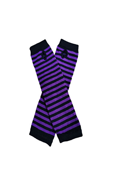 Choice6 One Size purple Women Long Sleeve Gothic Striped Fingerless Arm Warme...