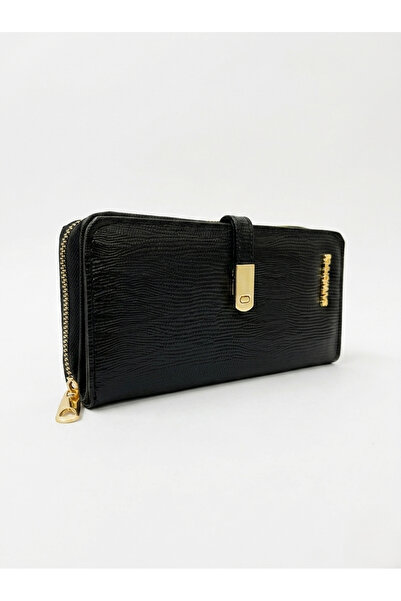 Sanmorris Women's Faux Leather Wallet with Gold Buckle and Phone Compartment
