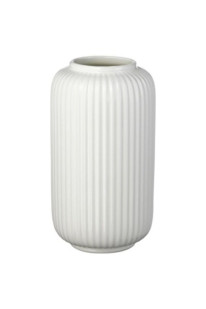 IKEA Çizgi Desenli Stoneware Vazo Modern Dekoratif Beyaz 22 cm