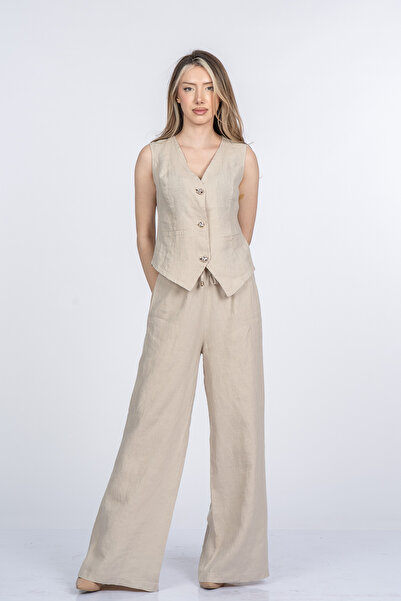 MissVina Set pantaloni și vestă din țesătură de in premium Samira 1321