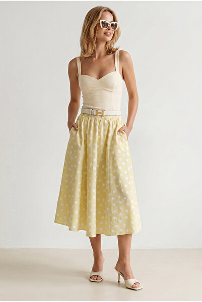 Olalook Women's Polka Dot Light Yellow Elastic Waist Parachute Bell Skirt Etk...