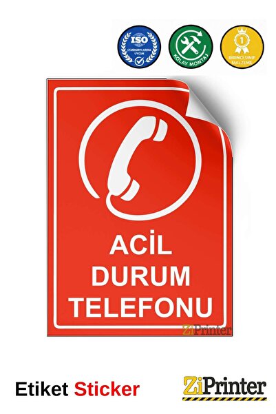 ZiPrinter ملصق لافتة تحذيرية للهاتف في حالات الطوارئ 25x35 سم