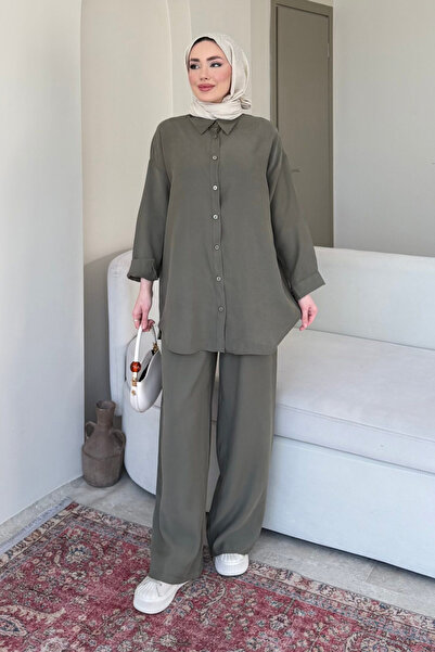 Tesettür Diyarı Colin Tansel Fabric Shirt-Pants Hijab Suit - Khaki