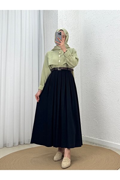 Holehola Simru Double Pocket Pleated Belted Skirt-Pa201 Black
