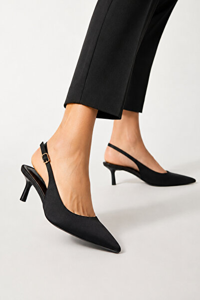 Women Lay-z Pantofi de damă din satin negru, cu vârf ascuțit, cu toc de 5,5 c...