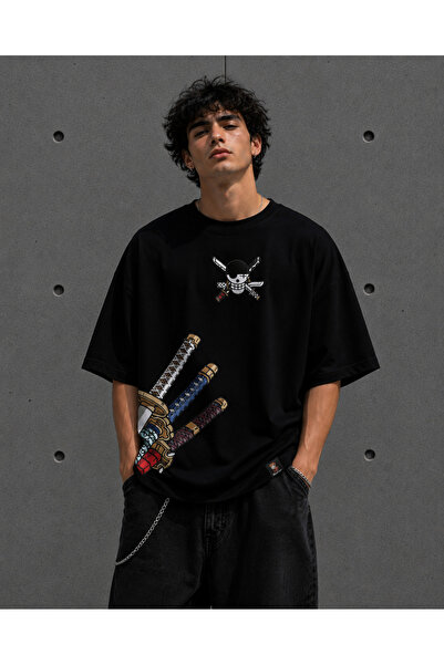 Nulivez One Piece Zoro Oversize Unisex T-Shirt - Anime Printed Katana Pattern...